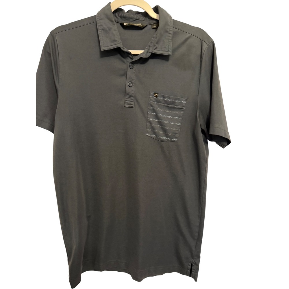 TravisMathew Mens Gray Short Sleeve Pocket Polo Shirt Medium Charcoal‎ Golf Top